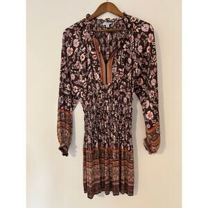 Current Air Anthropologie Alyce Mini Dress Brown Orange Fall Florals EUC XS